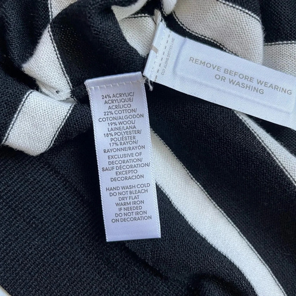 Ann Taylor LOFT Black & White Striped Sequin Shoulders Sweater Medium Women’s - Picture 10 of 11